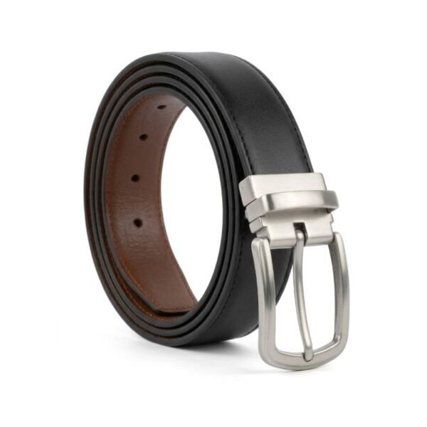 Men's Reversible Black and Brown Belt with Brushed Silver Rotating Buckle