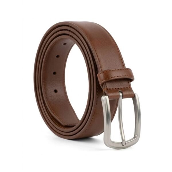 Men's Classic Brown Dress Belt with Brushed Silver Buckle